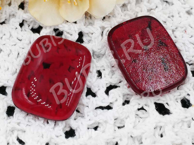 Кабошон Фьюзинг 207 Прямоугольный 34*27*8мм Ярко-красный прозрачный