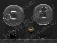 Пузырь стеклянный 12 Сфера+шапочка с петлёй 25мм прозрачная и античная бронза (стекло и  Brass)