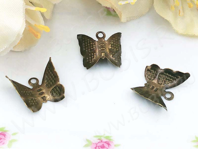 (СКИДКИ!!!) Декоративный элемент 090 подвеска Бабочка маленькая 13*10,5мм античная бронза (Iron) (10шт.)