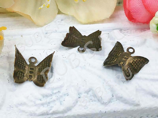 (СКИДКИ!!!) Декоративный элемент 090 подвеска Бабочка маленькая 13*10,5мм античная бронза (Iron) (10шт.)
