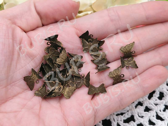 (СКИДКИ!!!) Декоративный элемент 090 подвеска Бабочка маленькая 13*10,5мм античная бронза (Iron) (10шт.)