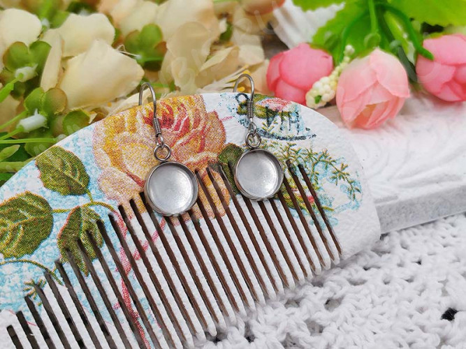 Основа (заготовка) для серёжек №03 стальная с круглым сеттингом 10мм цвет платины (Хирургическая сталь) (1 пара)