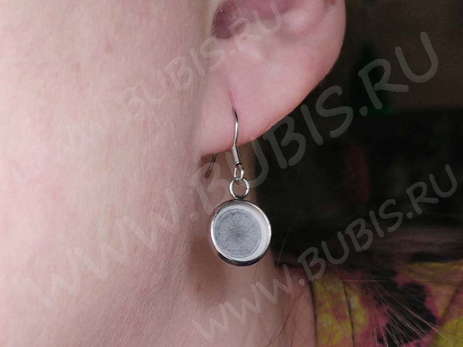 Основа (заготовка) для серёжек №03 стальная с круглым сеттингом 10мм цвет платины (Хирургическая сталь) (1 пара)