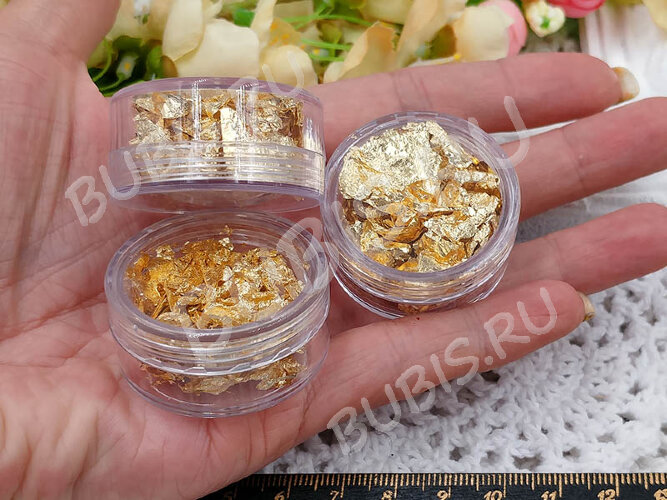 Наполнение для смолы и бутылочек 070 Поталь Bubis Crafts фольга золотистая в контейнере (декор)