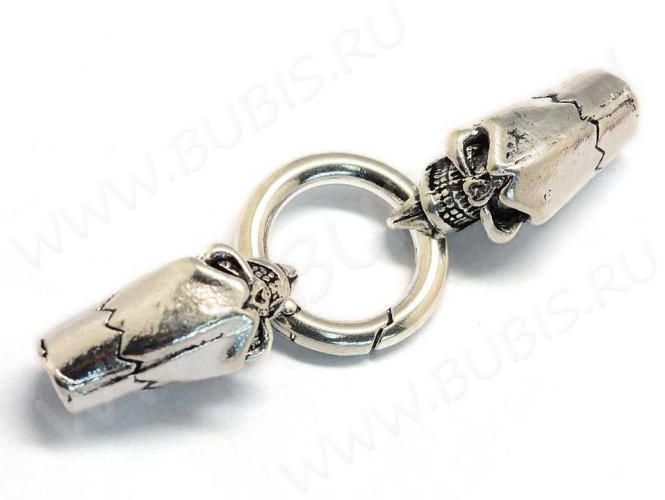 Замочек карабин №083 кольцо с концевиками Черепа 76*25*14мм античное серебро (литьё)