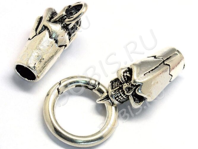 Замочек карабин №083 кольцо с концевиками Черепа 76*25*14мм античное серебро (литьё)
