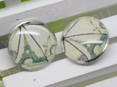 Сменная кнопка для бижутерии 054 18мм Париж Эйфелева башня ретро (стекло и латунь)