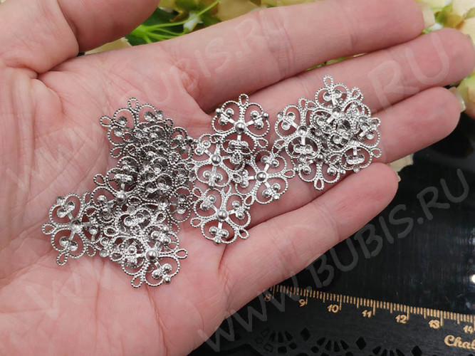 355 Коннектор 1 к 3 ажурный 19*16*1,2мм цвет платины (Хирургическая Сталь)
