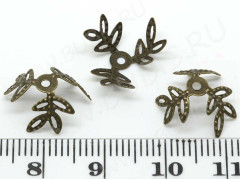 (СКИДКИ!!!) Шапочка тонкая 032 ажурная ветки 12мм античная бронза (Iron) (имитация скани) (50шт.)