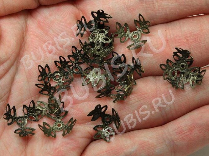 (СКИДКИ!!!) Шапочка тонкая 032 ажурная ветки 12мм античная бронза (Iron) (имитация скани) (50шт.)