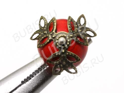 (СКИДКИ!!!) Шапочка тонкая 032 ажурная ветки 12мм античная бронза (Iron) (имитация скани) (50шт.)