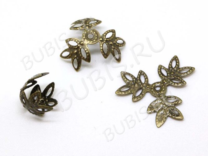 (СКИДКИ!!!) Шапочка тонкая 032 ажурная ветки 12мм античная бронза (Iron) (имитация скани) (50шт.)