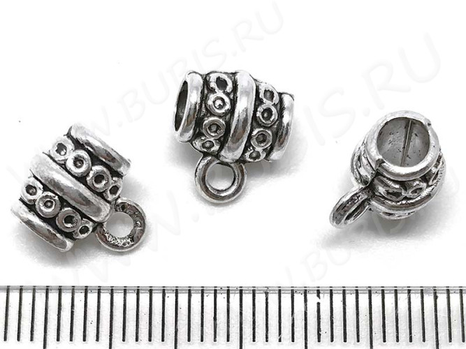Бусина с петлёй 064 Бейл с кружочками 10*9*7,5мм античное серебро (литьё)
