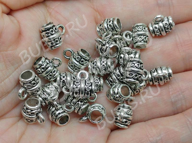 Бусина с петлёй 064 Бейл с кружочками 10*9*7,5мм античное серебро (литьё)