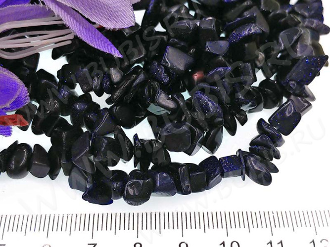 Крошка (галтовка) каменная 068 5-9мм Авантюрин т.синий имит. (имит.) (камни) (нить 43-45см)