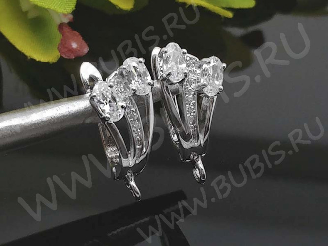 Швензы с английским замком №41 серебро с кубическим цирконием 19*13,5*8,5мм цвет платины и прозрачный с AB (Sterling Silver с родиевым покрытием) (1 пара)