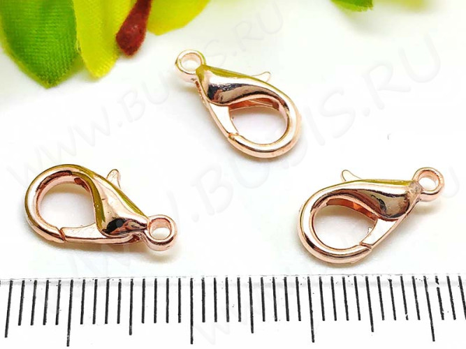 (СКИДКИ!!!) Замочек карабин №059 средний 12*6*3,5мм светло-розовое золото (сплав) (10шт.)
