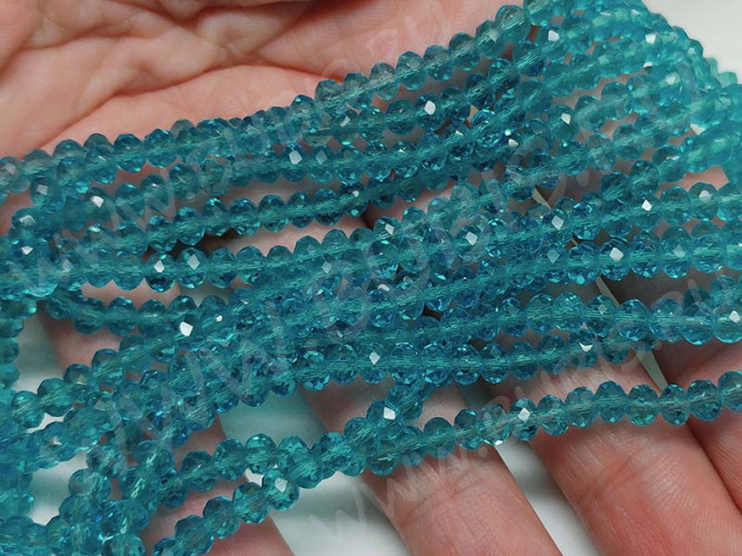 Бусина кристалл гранёный абакус 4,3*4*3,5мм голубо-бирюзовый прозрачный (имитация Сваровски) (20шт.)