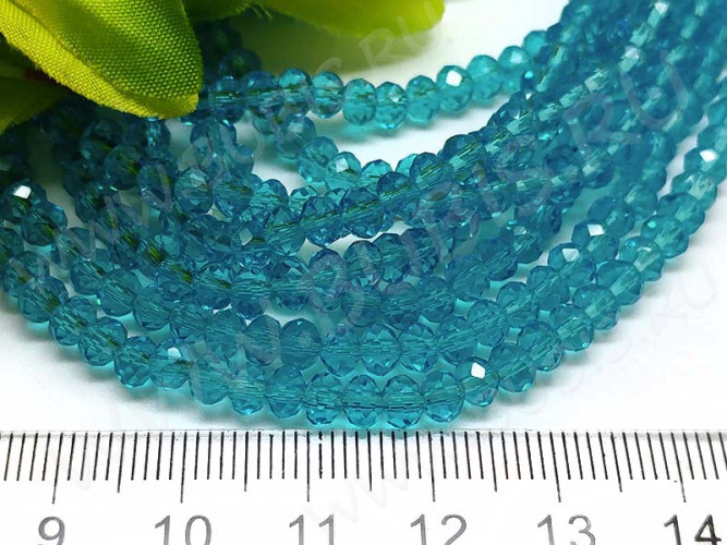 Бусина кристалл гранёный абакус 4,3*4*3,5мм голубо-бирюзовый прозрачный (имитация Сваровски) (20шт.)