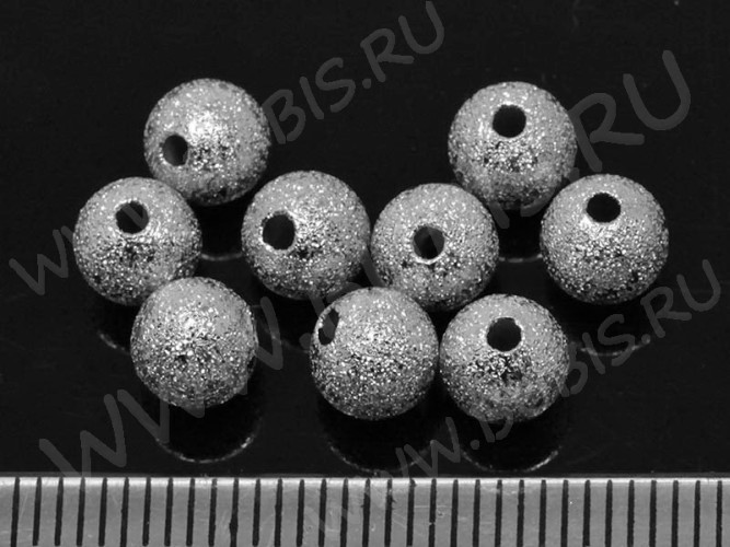 (ОПТ) Бусина Шарик металлический "сахарный" 6мм цвет платины (Brass) (100шт.)