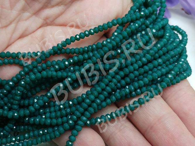 Бусина кристалл гранёный абакус 3*3*2мм изумрудный полупрозрачный (имитация Сваровски) (50шт.)