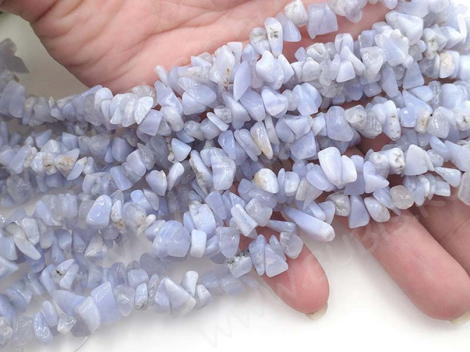 Крошка (галтовка) каменная 183 5-10мм Агат кружевной голубой натуральный (камни) (нить 43-45см)