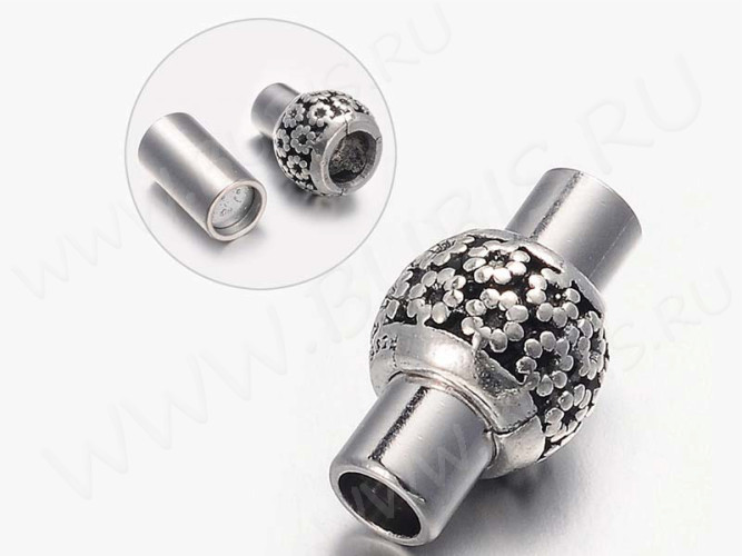 Магнитный замочек №46 с цветочками для вклеивания 4мм 18*9,5*5мм античное серебро и цвет платин (Brass)