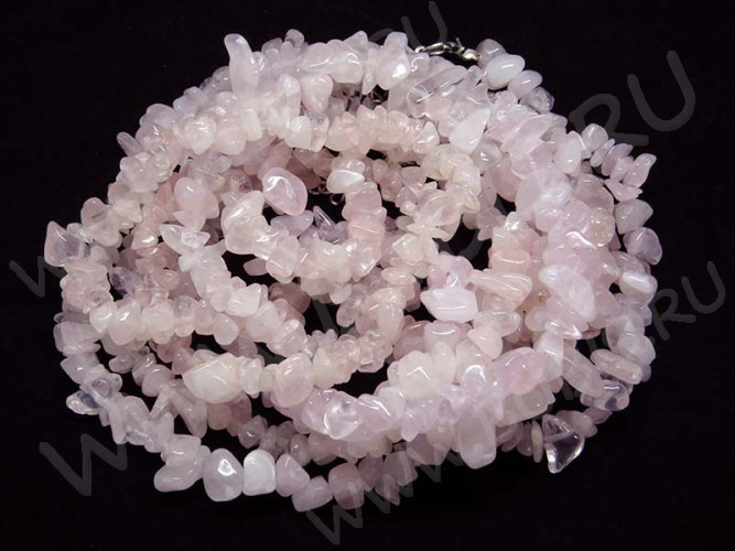 Крошка (галтовка) каменная 203 5-9мм Розовый кварц натуральный (камни) (длинная нить прим. 90см)