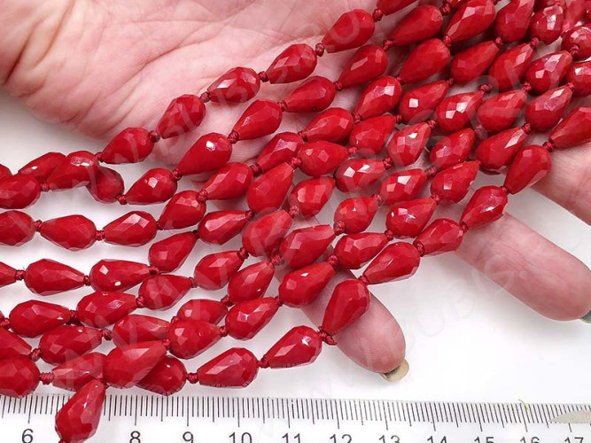 (СКИДКИ!!!) Бусина Капля гранёная 12*8*8мм т.красная непрозрачная (имитация Сваровски) (10шт.)