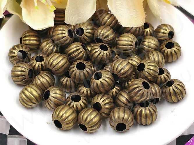 (ОПТ) Бусина металлическая Шарик "Тыковка" 8*8*7мм античная бронза (Iron) (50шт.)