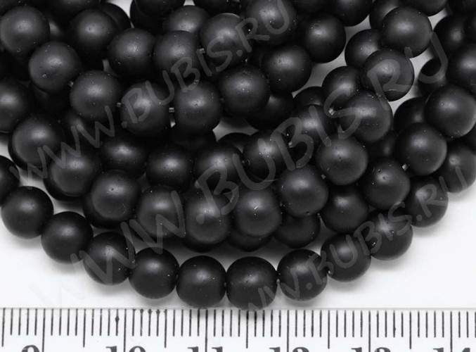 (ОПТ) Бусина округлая 6мм Шунгит чёрный матовый имит. (камни) (НИТЬ)
