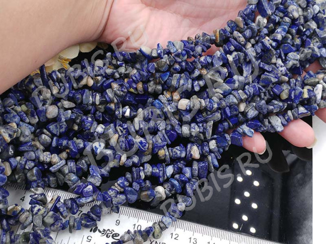 Крошка (галтовка) каменная 220 5-10мм Лазурит с пиритом натуральный (камни) (нить 43-45см)