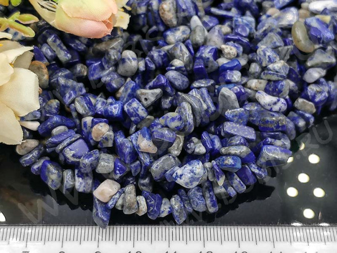 Крошка (галтовка) каменная 220 5-10мм Лазурит с пиритом натуральный (камни) (нить 43-45см)