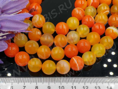 (ОПТ) Бусина округлая ГЛАДКАЯ 12мм Агат Мадагаскарский рыже-молочный (камни) (НИТЬ)