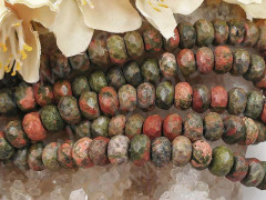 (ОПТ) Бусина каменная Абакус 11 ГРАНЁНЫЙ 8*8*5мм Унакит натуральный (камни) (НИТЬ)