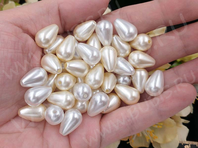(СКИДКИ!!!) Бусина акриловая Капелька 04 14,5*10*10мм МИКС белых и айвори жемчужных (акрил) (20шт.)