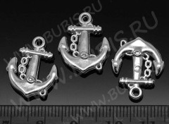 (СКИДКИ!!!) Подвеска Якорь 11 3D коннектор 19,5*16*3,5мм цвет платины (акрил CCB) (10шт.)