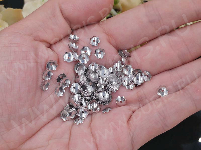 Шапочка тонкая 099 простая 35 гладкая 6*6*1,4мм цвет платины (Brass) (20шт)