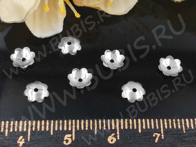 Шапочка тонкая 099 простая 35 гладкая 6*6*1,4мм цвет платины (Brass) (20шт)