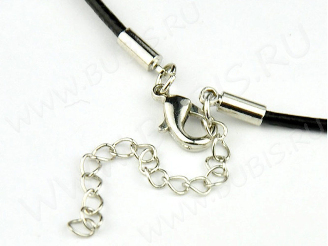 Шнур с замочком 34 кожаный круглый 3мм черный (45см)