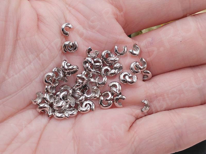 (СКИДКИ!!!) Обжимная бусина 02 разъёмная покрывная 4*2,7мм цвет платины (Brass) (100шт.)