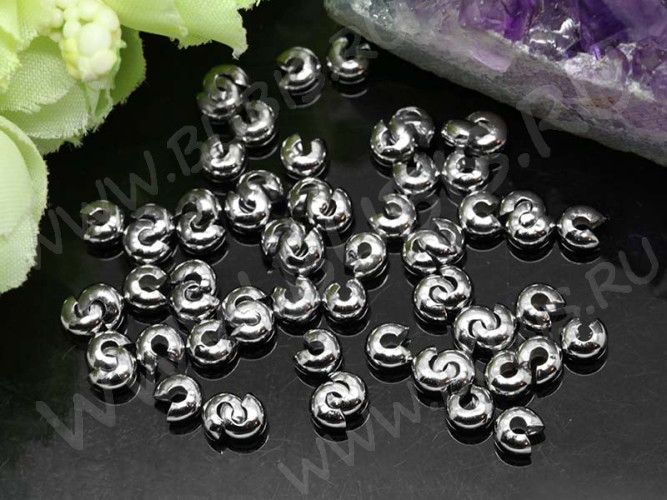 (СКИДКИ!!!) Обжимная бусина 02 разъёмная покрывная 4*2,7мм цвет платины (Brass) (100шт.)