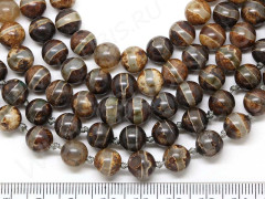 Бусина округлая 8мм Агат Тибетский с полоской коричнево-бежевый (камни)