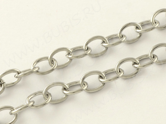 Цепочка S19  Ювелирная сталь 8*6*1,2мм цвет платины (Хирургическая сталь) (50см)