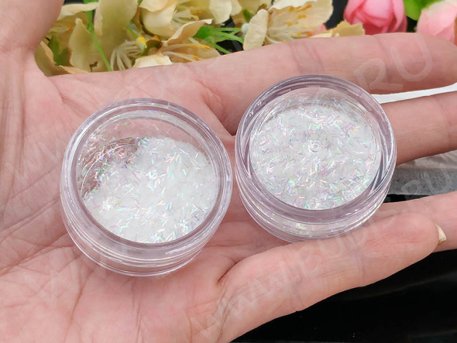 Наполнение для смолы и бутылочек 071 блёстки Палочки 2*0,3мм белые голографические полупрозрачные в контейнере (декор)