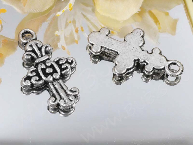 Подвеска Крестик 04 24*14,5*1,8мм античное серебро (литьё)