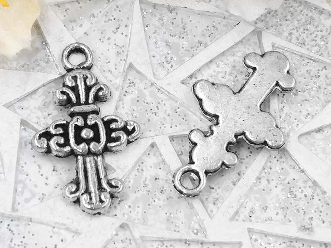 Подвеска Крестик 04 24*14,5*1,8мм античное серебро (литьё)