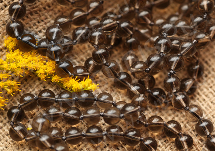 (ОПТ) Бусина округлая 8мм Раухтопаз (Дымчатый кварц) (камни) (НИТЬ)
