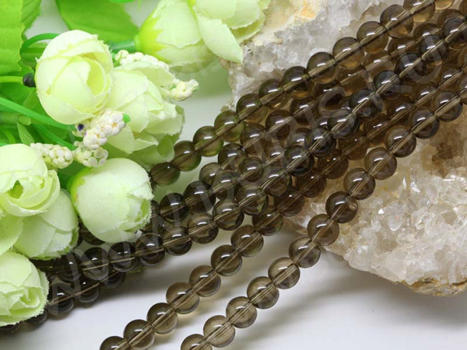 (ОПТ) Бусина округлая 8мм Раухтопаз (Дымчатый кварц) (камни) (НИТЬ)