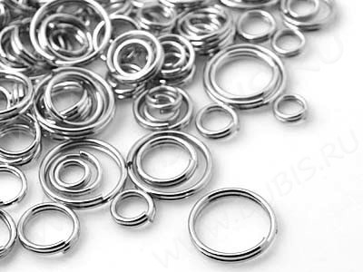 (ОПТ) МИКС колечек 21 ТОЛЬКО двойные микс 4-10мм цвет платины (Iron) (100гр)